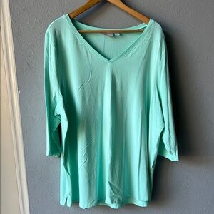 Belle by Kim Gravel Aqua V-Neck Long Sleeve Top